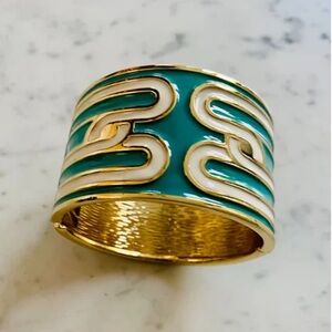Louise Bentley Jewelry - Swirl into Summer Hinge Cuff Bracelet - Gold Tone Green